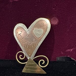 I Heart Mom Copper & Silver Heart Brooch